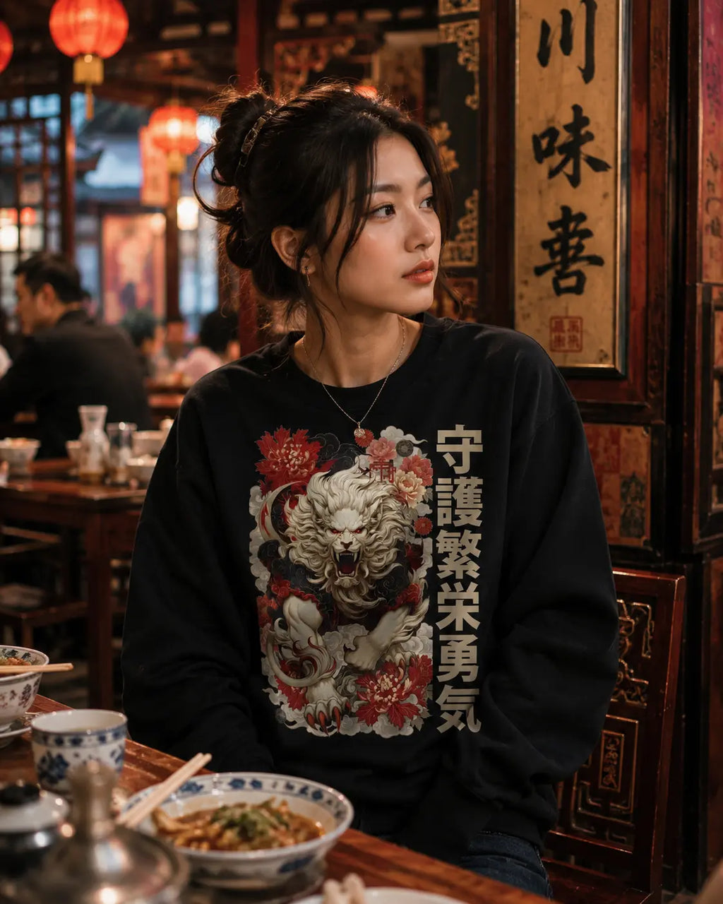 Japanese White Lion Graphic Tee Shirt, Hoodie Sweatshirt
