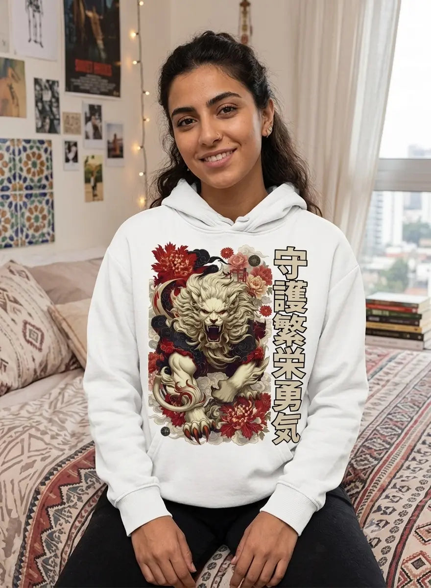 Japanese White Lion Graphic Tee Shirt, Hoodie Sweatshirt