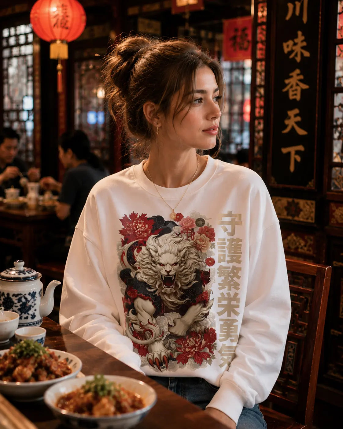 Japanese White Lion Graphic Tee Shirt, Hoodie Sweatshirt