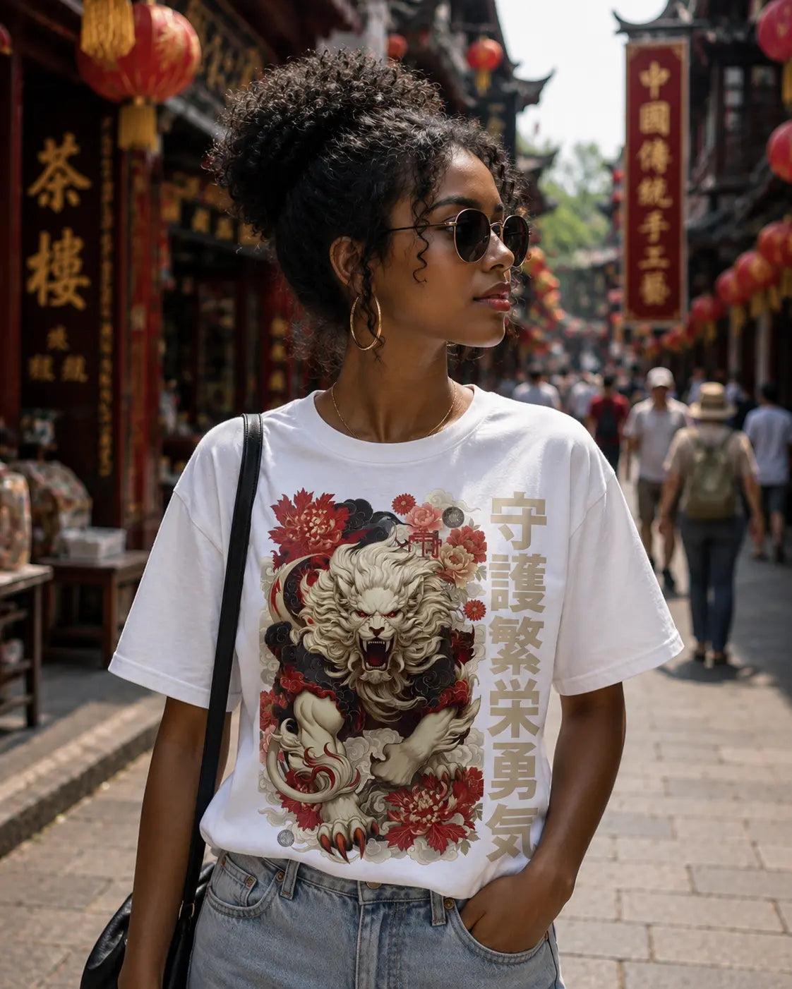 Japanese White Lion Graphic Tee Shirt, Hoodie Sweatshirt